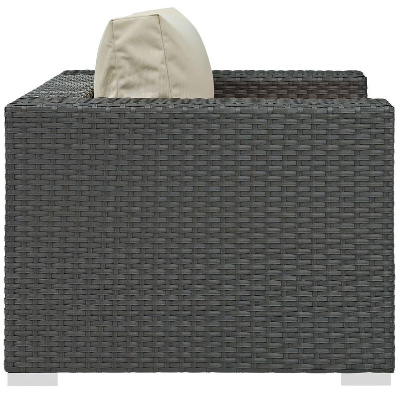 Modway EEI-1850-CHC-BEI Sojourn Wicker Rattan Outdoor Patio Sunbrella Fabric Armchair in Canvas Antique Beige