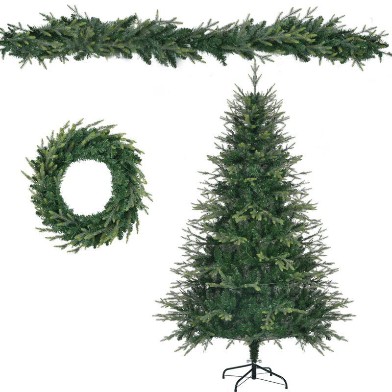 Artificial Christmas Tree with Wreath & Garland Grass Green Xmas Tree with 380 Multi-Color LED Lights