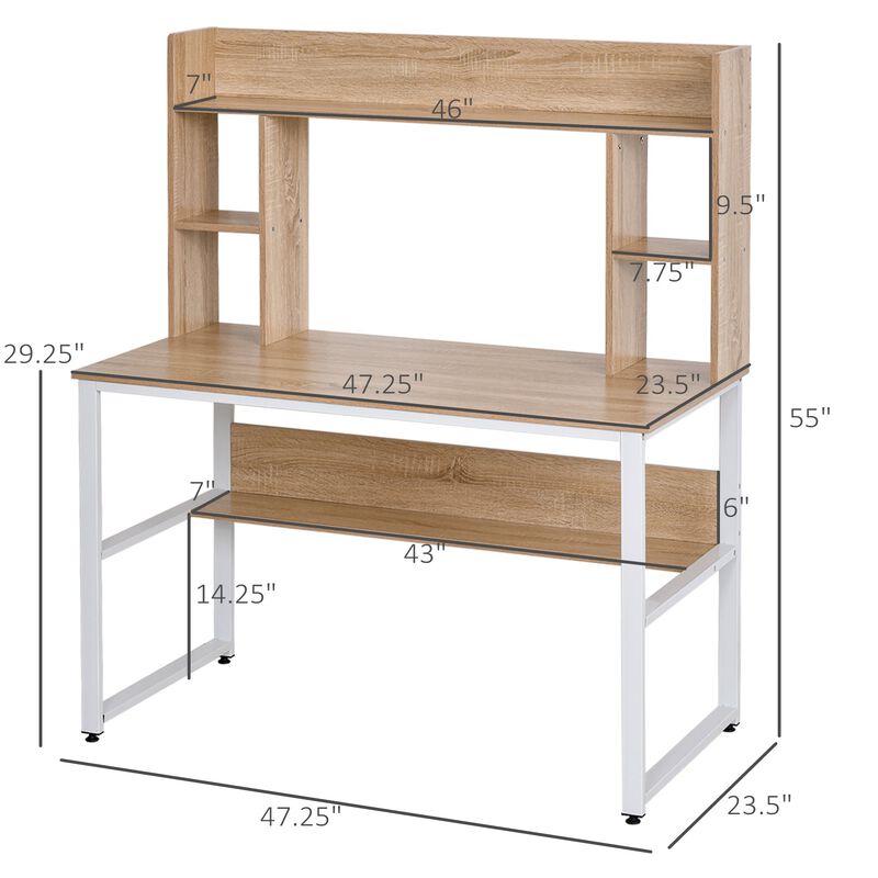 Oak Wood Office Center: Computer Desk with Hutches and Shelves