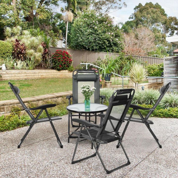 Hivvago 4 Pieces Patio Garden Adjustable Reclining Folding Chairs with Headrest