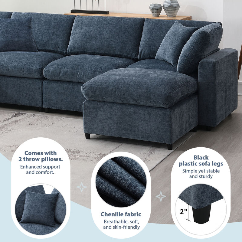 Merax 6 Seats Chenille Sofa Set with Ottoman