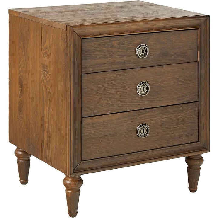 Traditional Style 3 Drawers Wood Nightstand By Inverness, Brown-Benzara