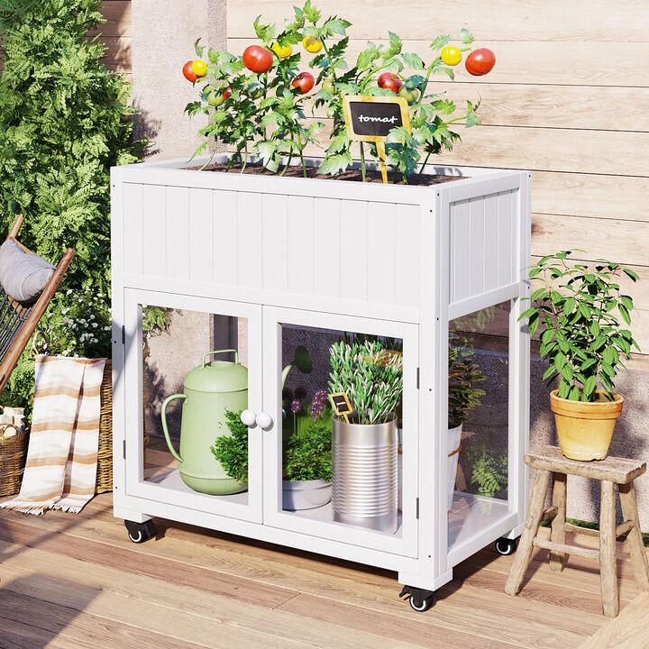 Mondawe 35.4x37.4" Outdoor Fir Wood Garden Cold Frame,With Anti-Tip Design And Removable Wheels