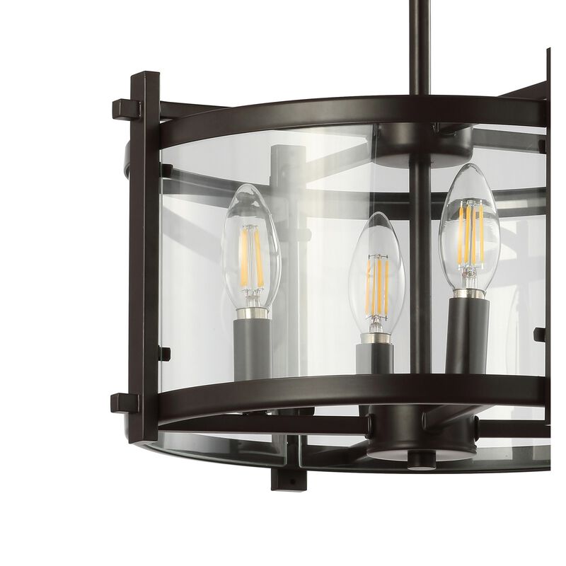 Hampdon Iron/Glass Modern Drum LED Flush Mount