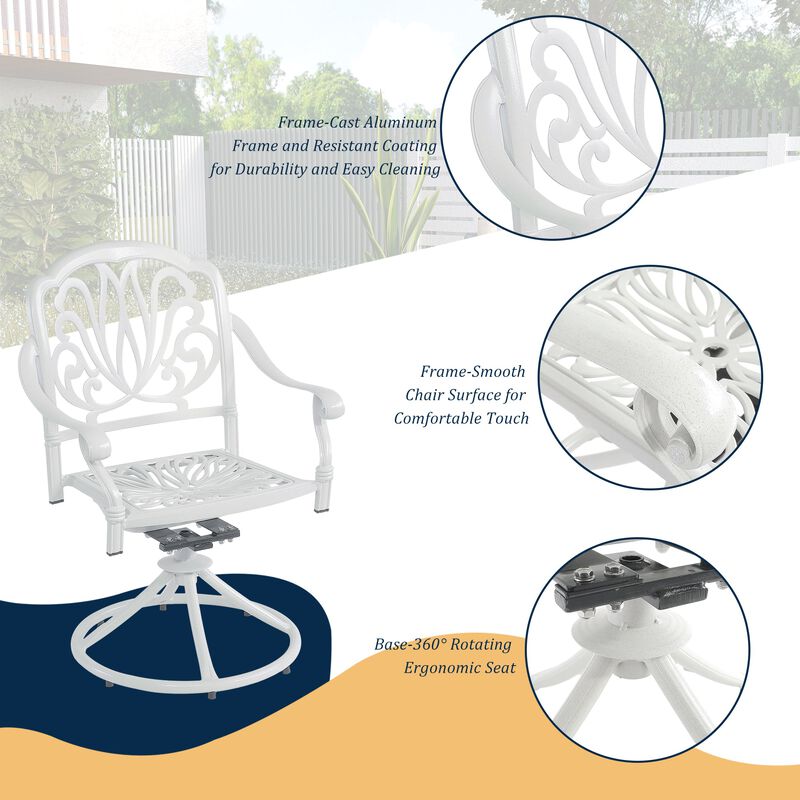 MONDAWE Patio Outdoor Aluminum Dining Swivel Rocker Chairs, Cast Aluminum Swivel Bar Stools (Set of 2)