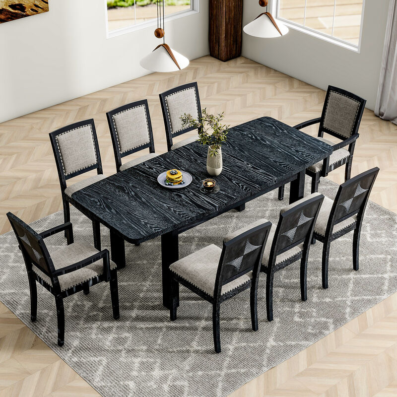 Merax 9 Pieces Rustic Extendable Table Chairs Dining Set