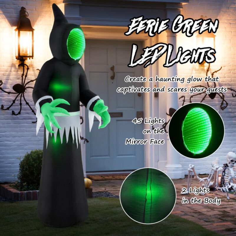 Hivvago 8 Feet Giant Halloween Inflatable Ghost with Built-in LED Lights and Mirror Face