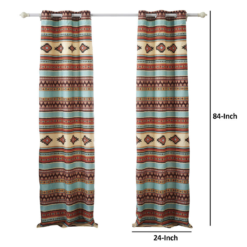 Tagus 84 Inch Window Curtains, Southwest Motifs, Grommets, Microfiber - Benzara