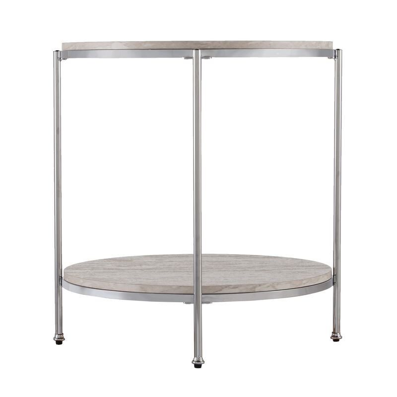 SEI Furniture Silas Round Faux Stone End Table, Silver