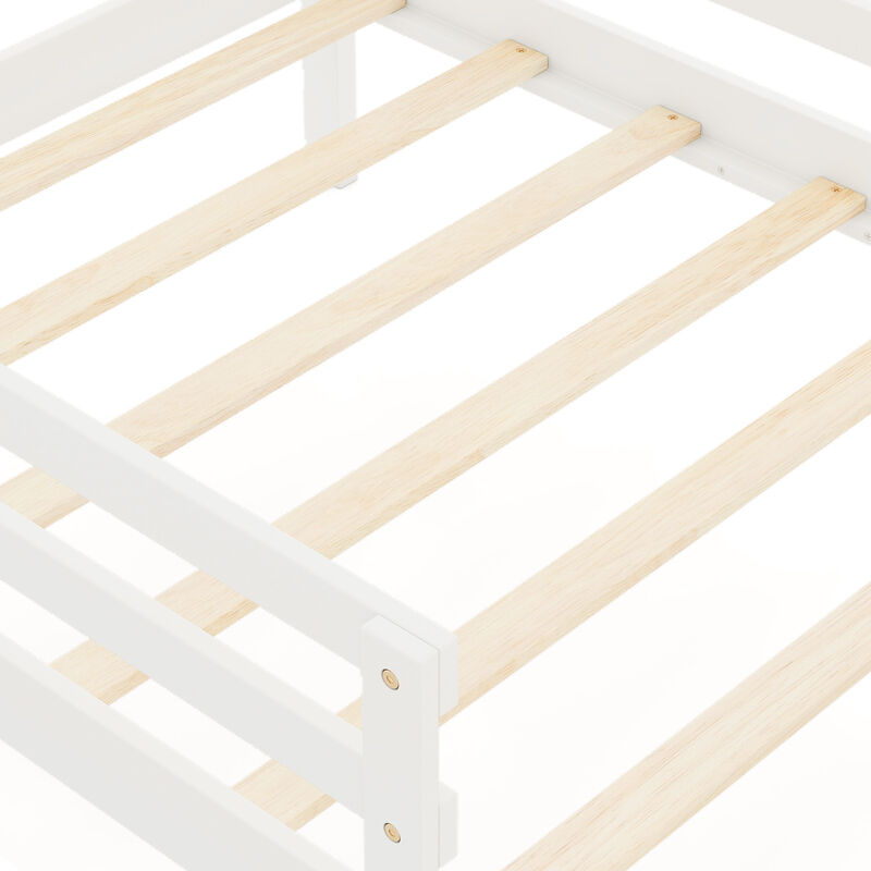 Kids Bed with 2 Drawers Solid Wood Bed with Blackboard
