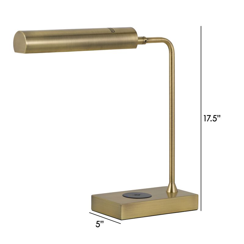 Dyna 18 Inch Integrated LED Desk Lamp, Wireless USB Port, Antique Brass-Benzara