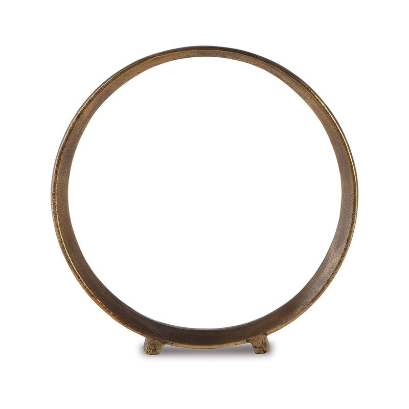 Dalie 15 Inch Sculpture, Set of 2, Round, Antique Brass Tone Cast Aluminium - Benzara