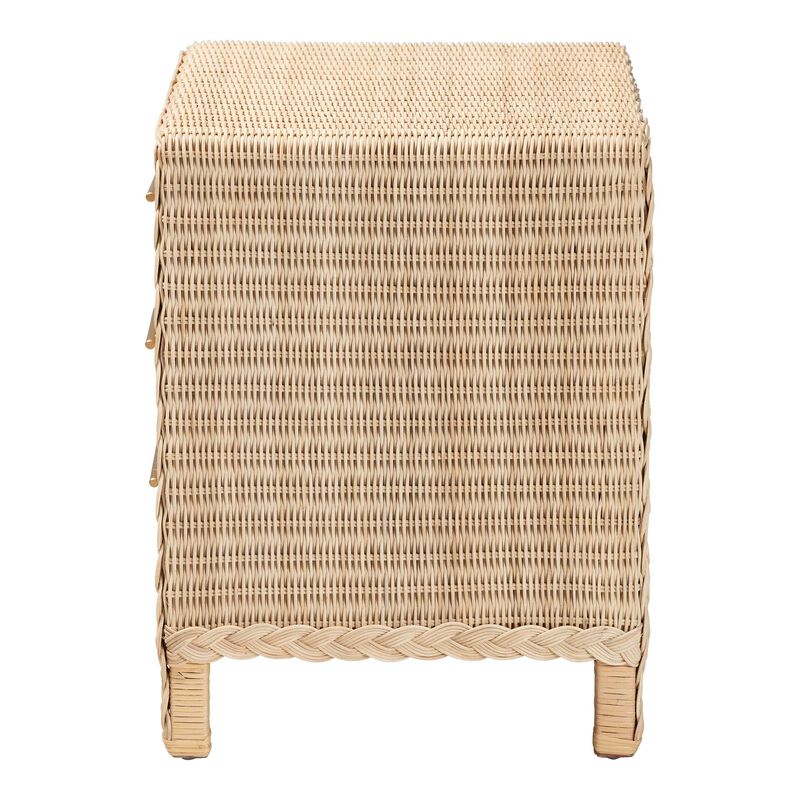 bali & pari Lanica Japandi Sun Bleached Rattan 3 Drawer Nightstand
