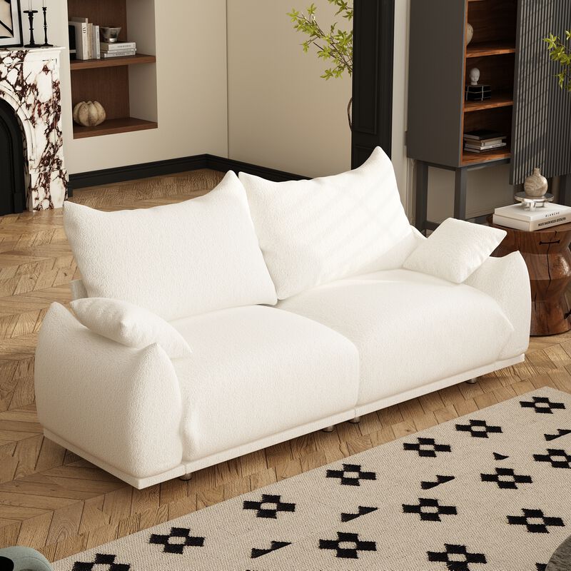 FUFU&GAGA Modern Sofa with Plush Cushions, Metal Support Legs (87.4" W x 32.3" D x 33.9" H), White