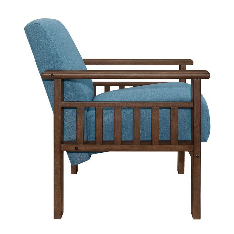 Bella 32 Inch Accent Chair Armchair, Storage Arms, Blue, Solid Rubberwood - Benzara