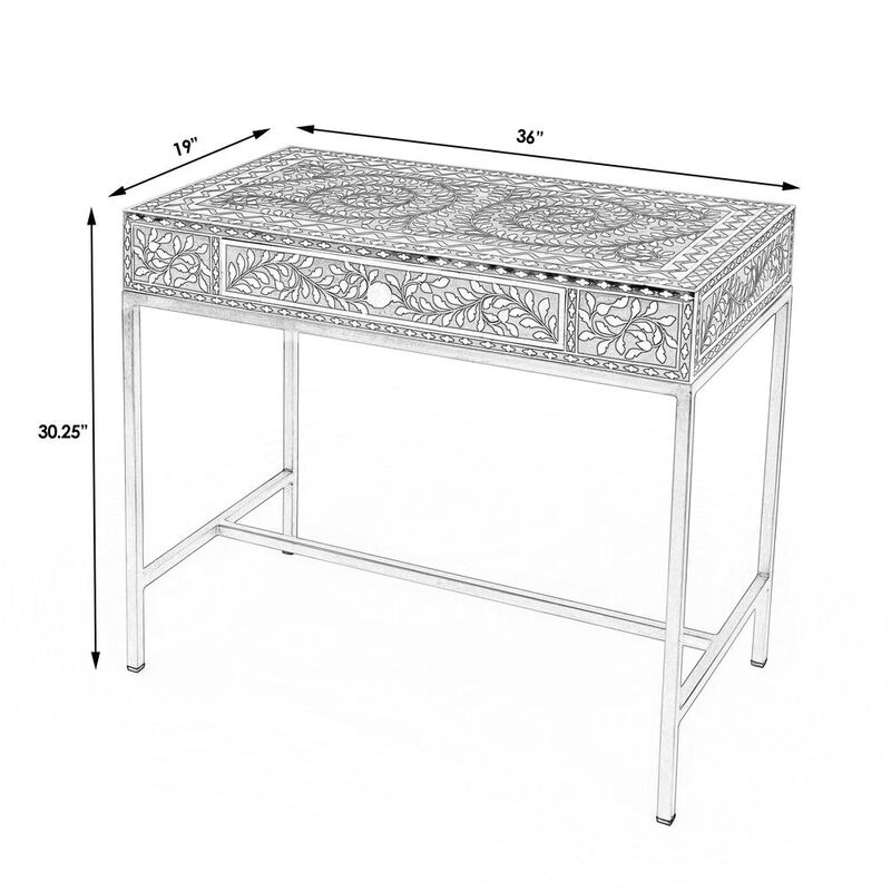 Butler Specialty Perilla  Bone Inlay Writing Desk, Black and White, Gold