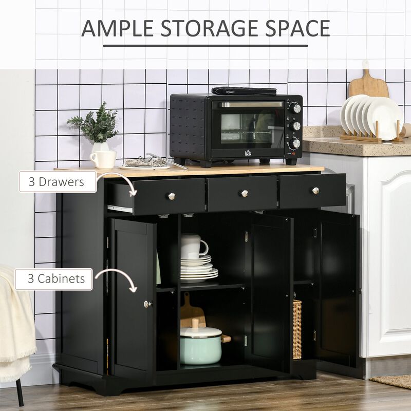Black Kitchen Storage: Sideboard with Rubberwood Top and Drawers