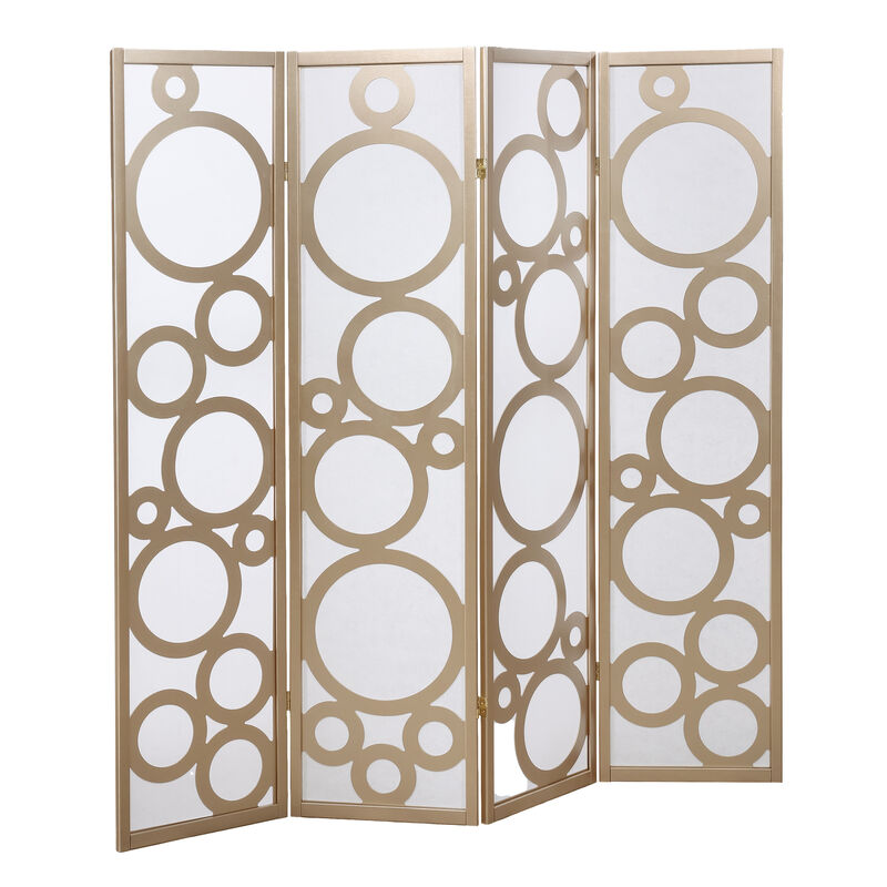 Streamdale Arvada 4-Panel Wood Room Divider with Circle Pattern, Gold