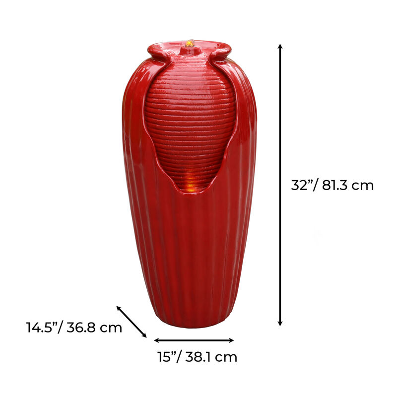Teamson Home Indoor/Outdoor Contemporary Vase Water Fountain with LED Lights, Red