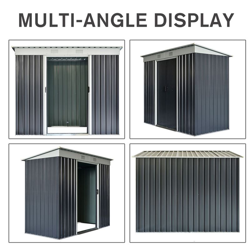 Black/White Tool House: 7x4 ft Garden Shed with Dual Locking Doors