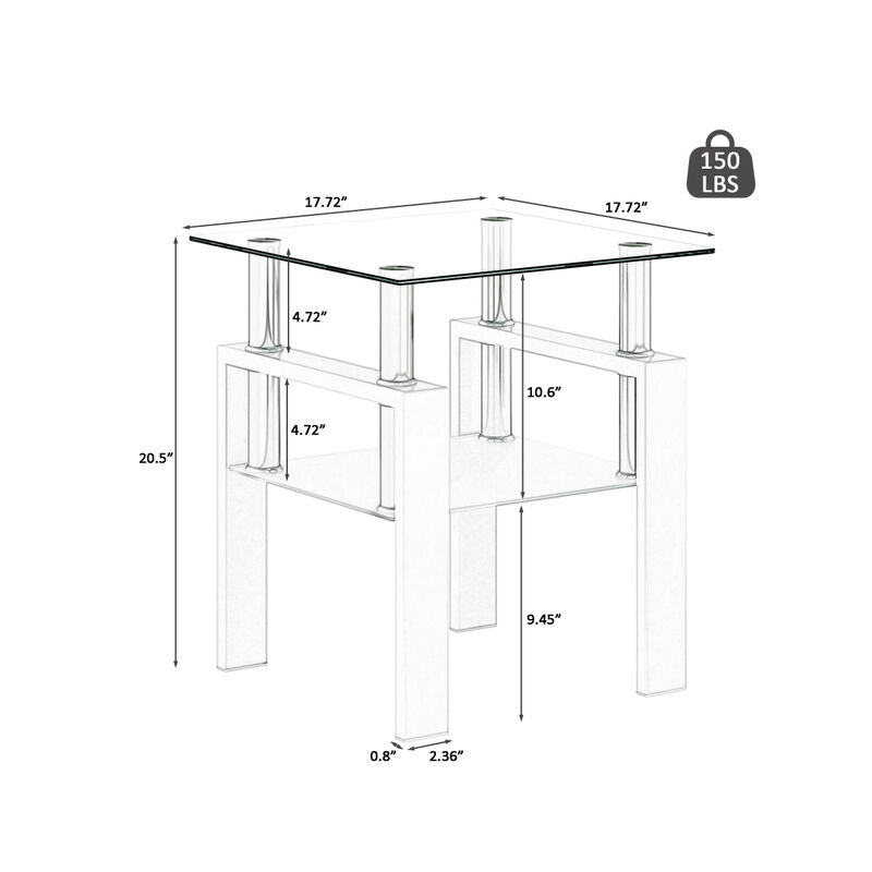 Modern Glass Tea Coffee End Table for Living Room