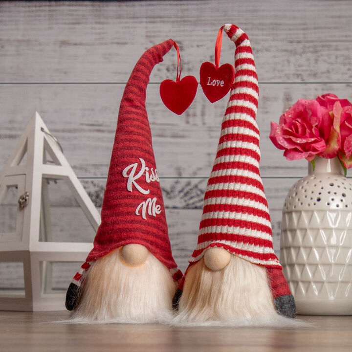 14" Lighted Red Striped 'Kiss Me' Valentine's Day Gnome