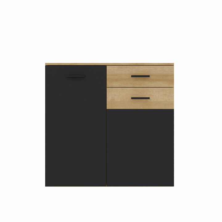 FUFU&GAGA Bookshelf with Storage Cabinet, Adjustable Shelves & Drawers, Modern Farmhouse Bookcase for Living Room, Bedroom, Home Office, (35.4" W x 34.1" H x 17.7" D),Rustic Oak & Black
