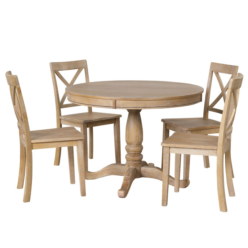 Modern Dining Table Set for 4, Round Table and 4 Kitchen Room Chairs