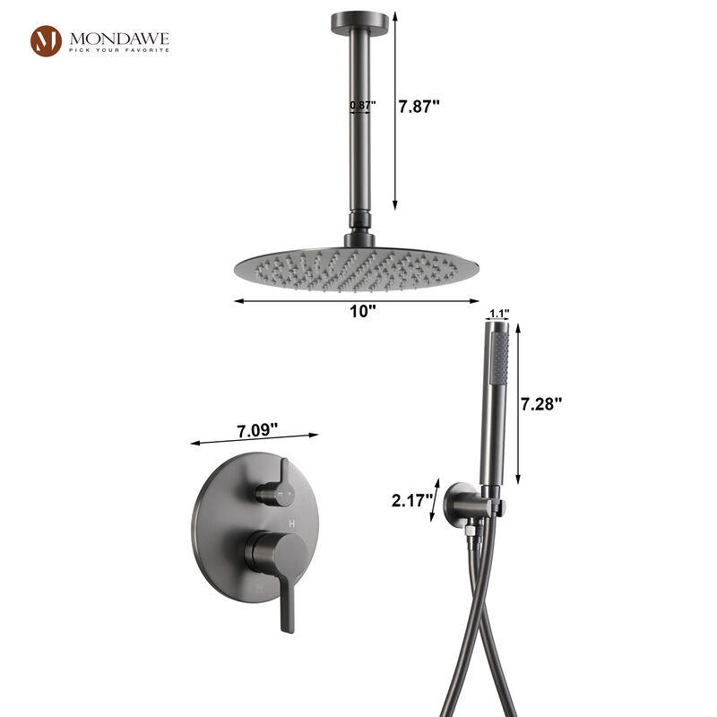 Mondawe Round 1-Spray Patterns Balance Valve Shower Faucets Set with 2.5 GPM Ceiling Mount Dual Shower Heads in Chrome