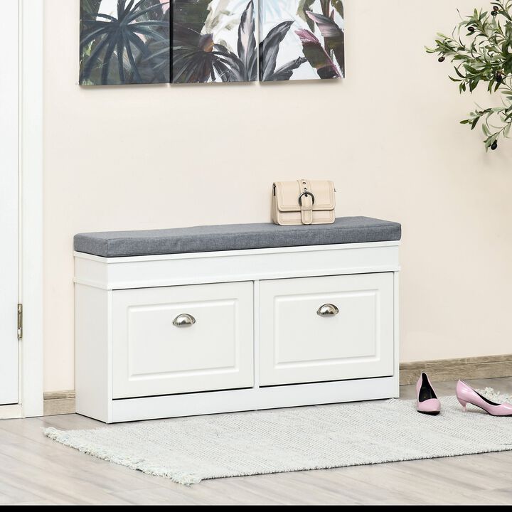 White/Grey Shoe Bench: Modern Storage with Padding for Entryway