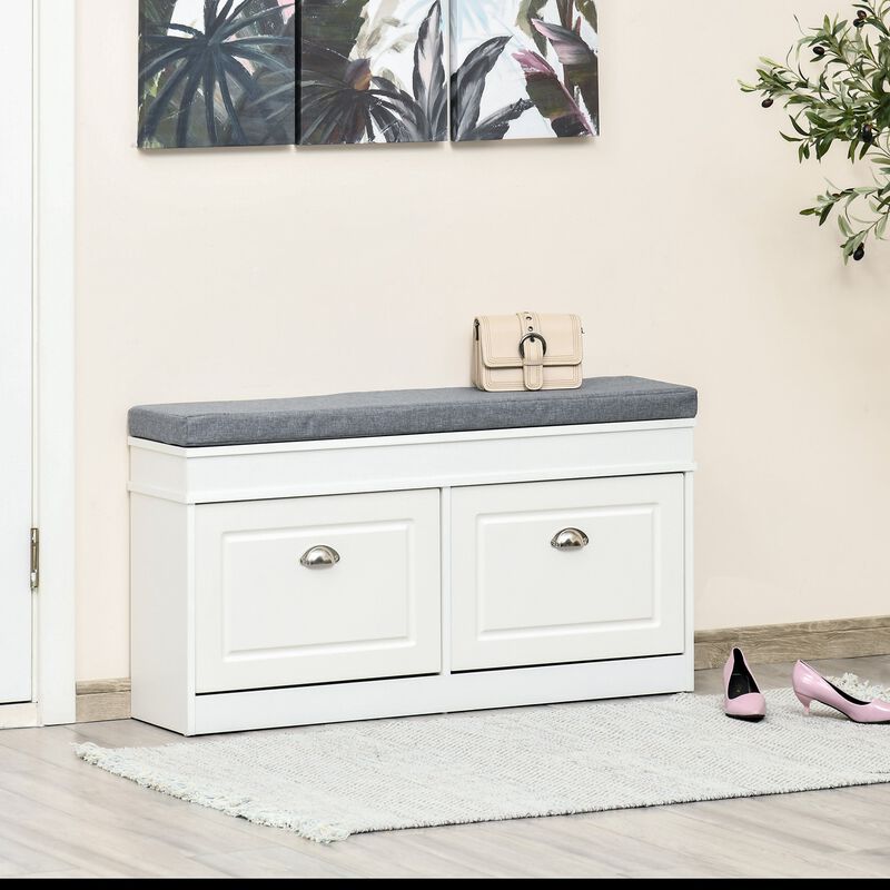 White/Grey Shoe Bench: Modern Storage with Padding for Entryway
