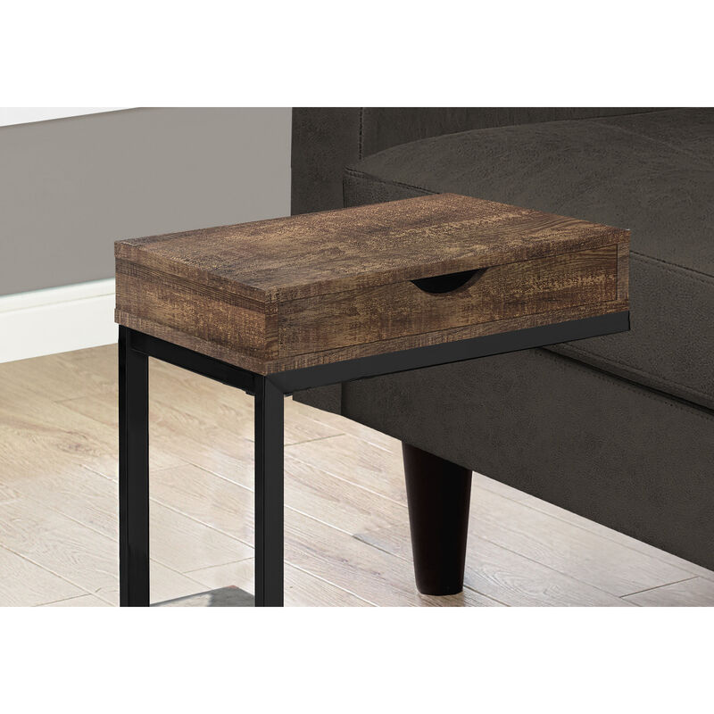Monarch Specialties I 3406 Accent Table, C-shaped, End, Side, Snack, Storage Drawer, Living Room, Bedroom, Metal, Laminate, Brown, Black, Contemporary, Modern