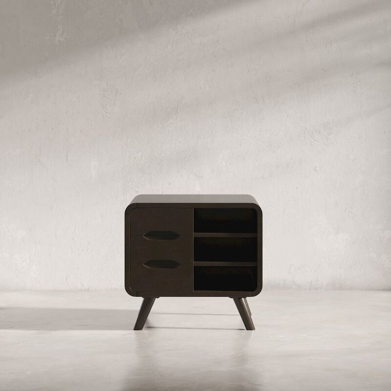 Jofran Marlowe Mid-Century Modern 24 Curved End Table with Storage Drawers