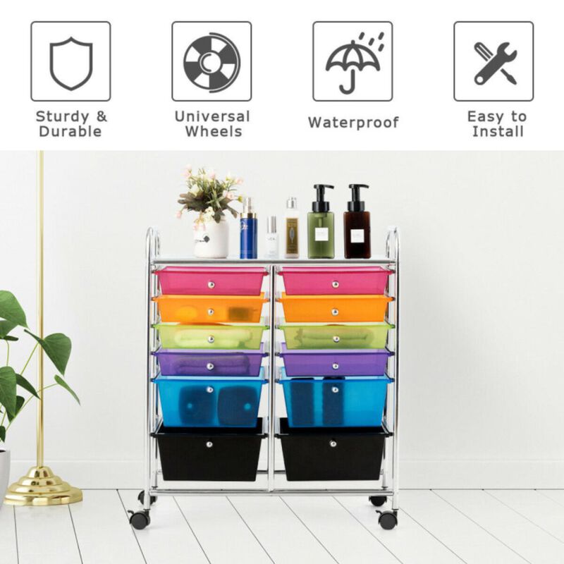 Hivvago 12-Drawer Rolling Storage Cart with Removable Drawers and Lockable Wheels