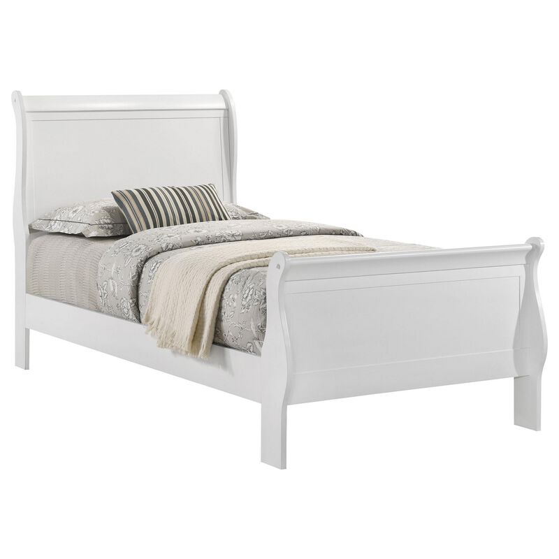 Nim Twin Size Bed, Sleigh Panel Headboard Design, White, Low Profile - Benzara