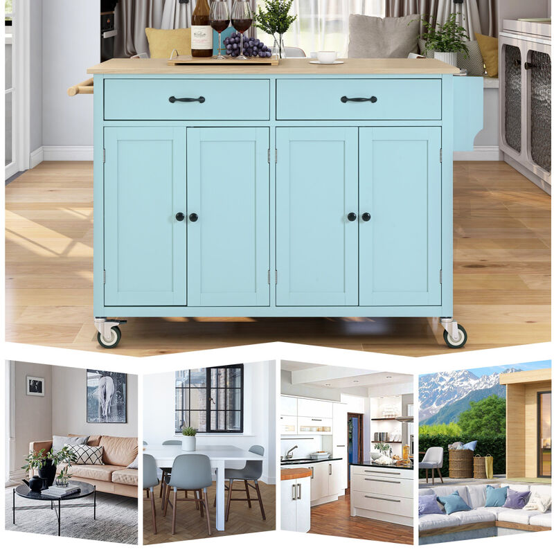 Streamdale Kitchen Island Cart with Cabinet and Drawers - Mint Green
