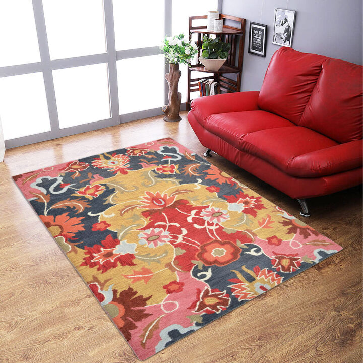 RUGSOTIC CARPETS HAND TUFTED WOOL ECO-FRIENDLY AREA RUGS  - 5'x8', Rectangle Shape, Multicolor, Floral Modern Design, High Pile Thick Handmade Area Rugs for Living Room, Bed Room (K00732)