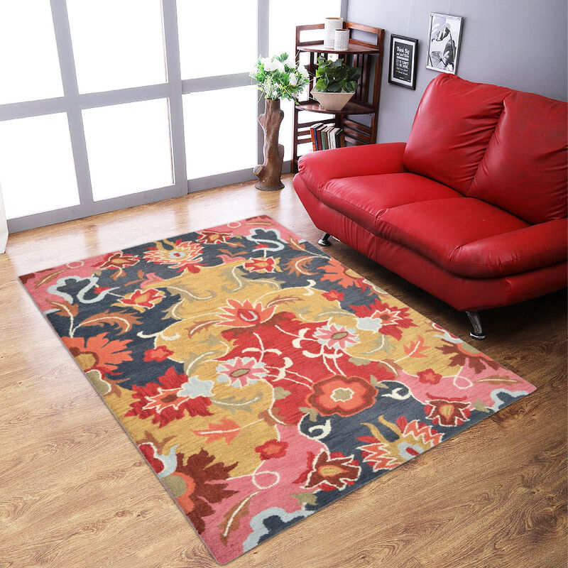 RUGSOTIC CARPETS HAND TUFTED WOOL ECO-FRIENDLY AREA RUGS  - 5'x8', Rectangle Shape, Multicolor, Floral Modern Design, High Pile Thick Handmade Area Rugs for Living Room, Bed Room (K00732)
