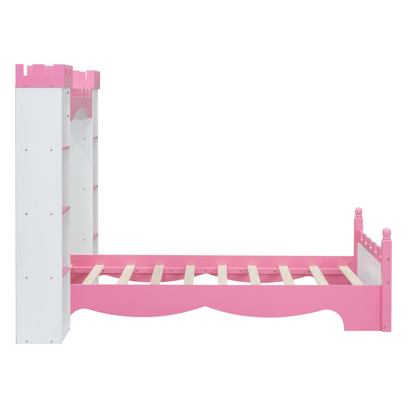 Merax Castle Wooden Bed with Storage Shelf