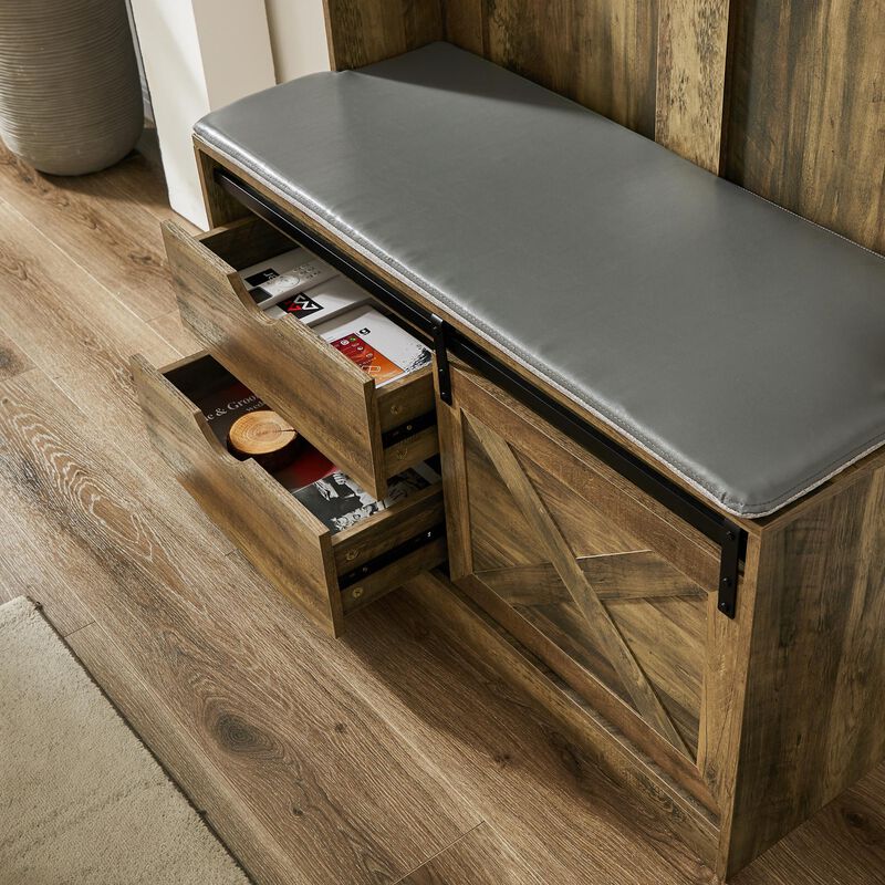 Coat Rack with Storage Shoe Cabinet Entryway Organizer with Hooks & Shelves