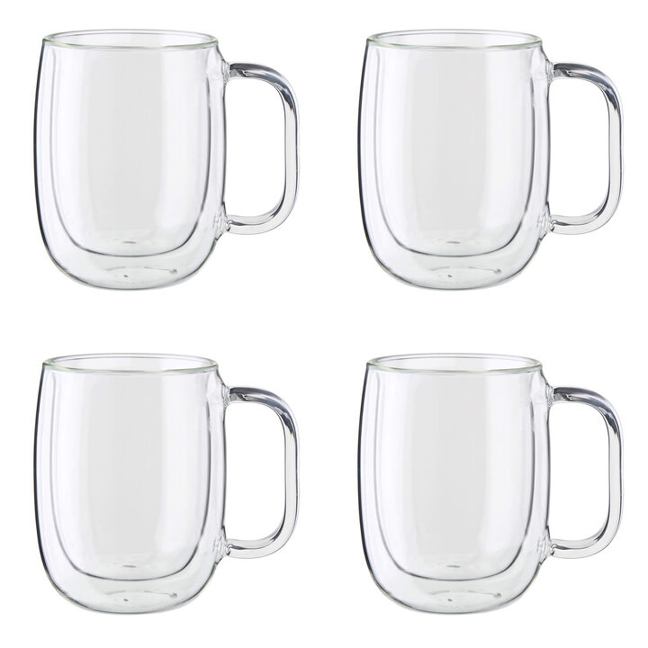 ZWILLING Sorrento Plus 4-pc Double Wall Glass Coffee Mugs, Insulated Coffee Mug, Clear