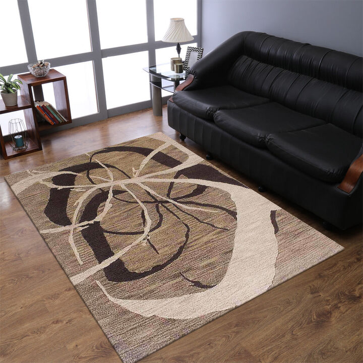 RUGSOTIC CARPETS HAND TUFTED WOOL ECO-FRIENDLY AREA RUGS  - 8'x10', Rectangle Shape, Light Brown, Contemporary Modern Design, High Pile Handmade Area Rugs for Living Room, Bed Room (K00901)