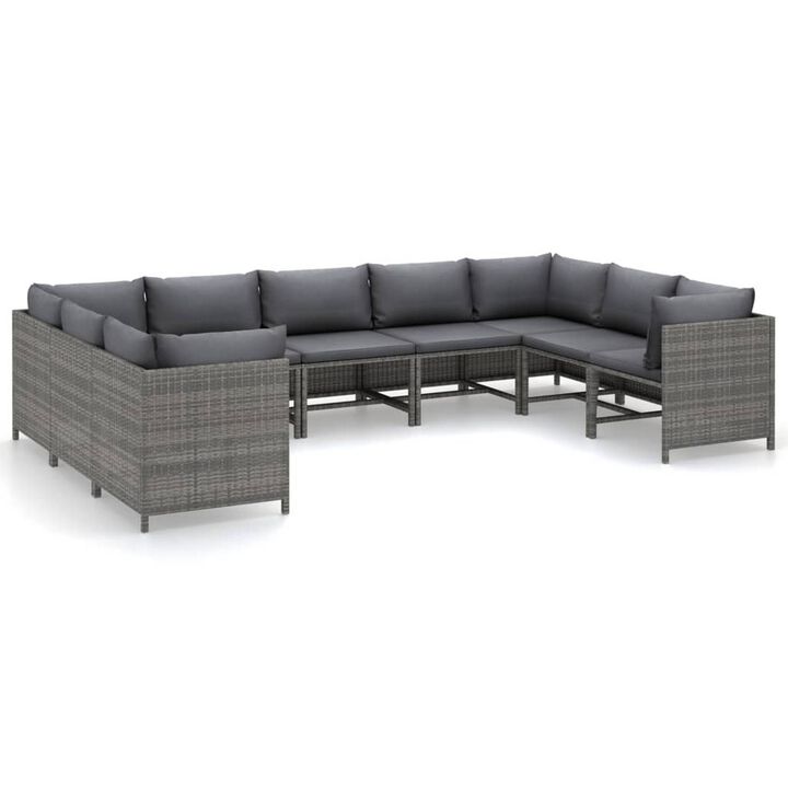 Outdoor 9pc Modular Lounge Sofa Set, Gray Cushions and Poly Rattan - Benzara