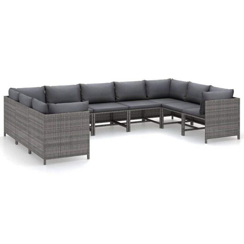 Outdoor 9pc Modular Lounge Sofa Set, Gray Cushions and Poly Rattan - Benzara