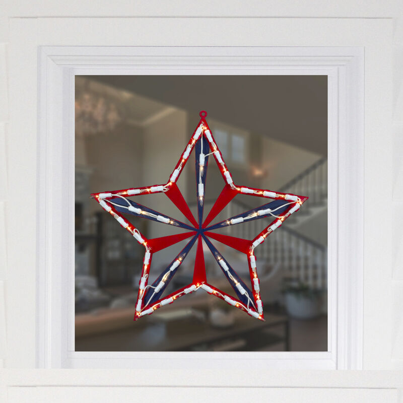 14" Lighted Red and Blue Patriotic Star Window Silhouette - Clear Lights