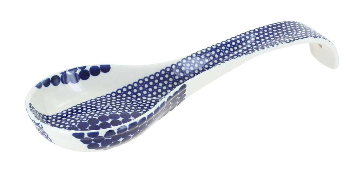 Blue Rose Polish Pottery Grapes Large Spoon Rest with Cobalt Trim