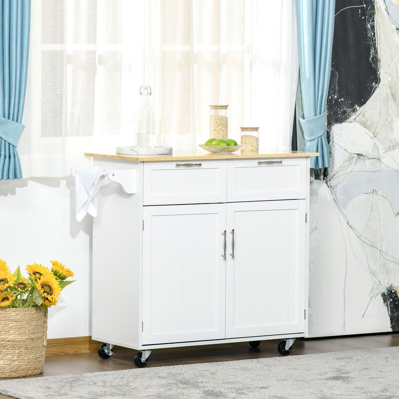 Modern Wooden Rolling Kitchen Island Storage Cart Serving Trolley w/ Towel Rack