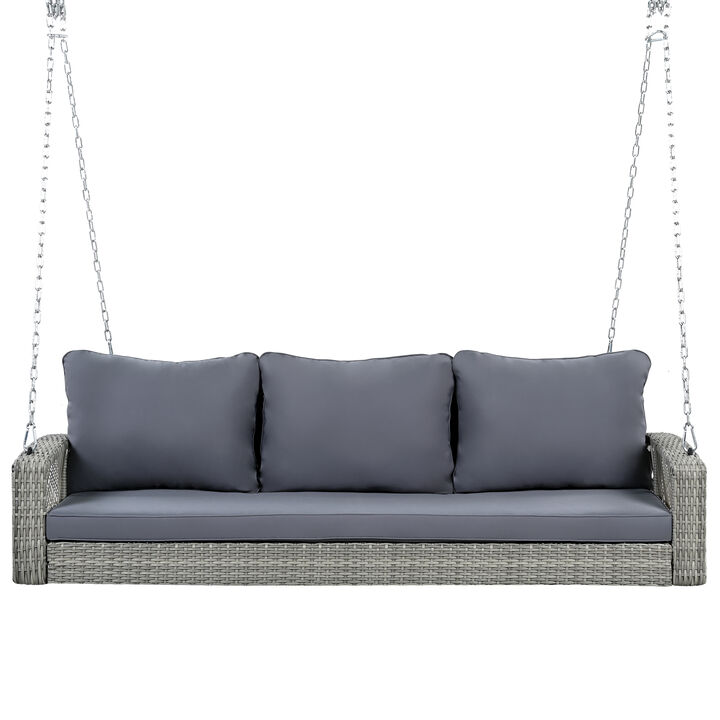 Merax Outdoor PE Wicker 3-Person Porch Swing with Chains