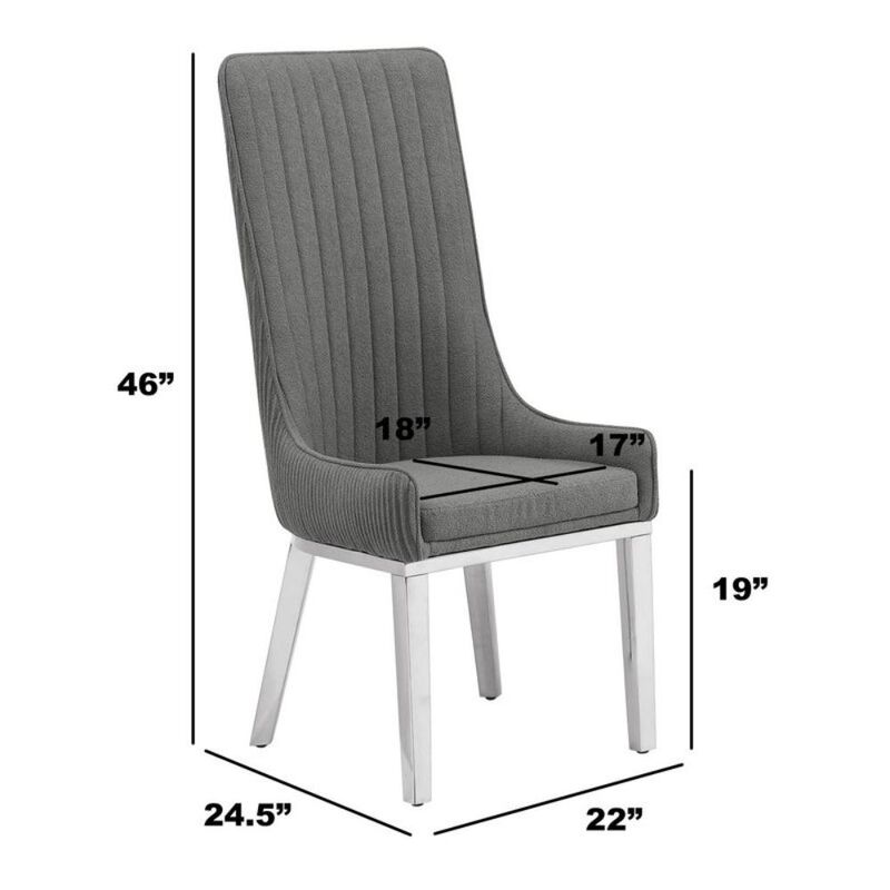 Cream, Teddy Fabric, Pleated Back Side Chair With Silver Base, Set Of Two