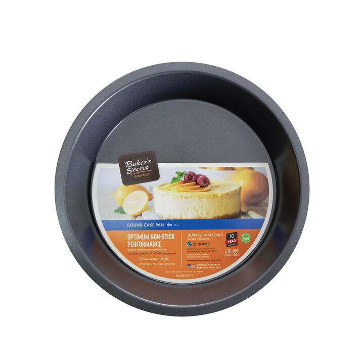 Baker's Secret Round Pan Non-stick 9.4", Cake Pan, Nonstick, Thick Carbon Steel, Dark Gray Essentials Line